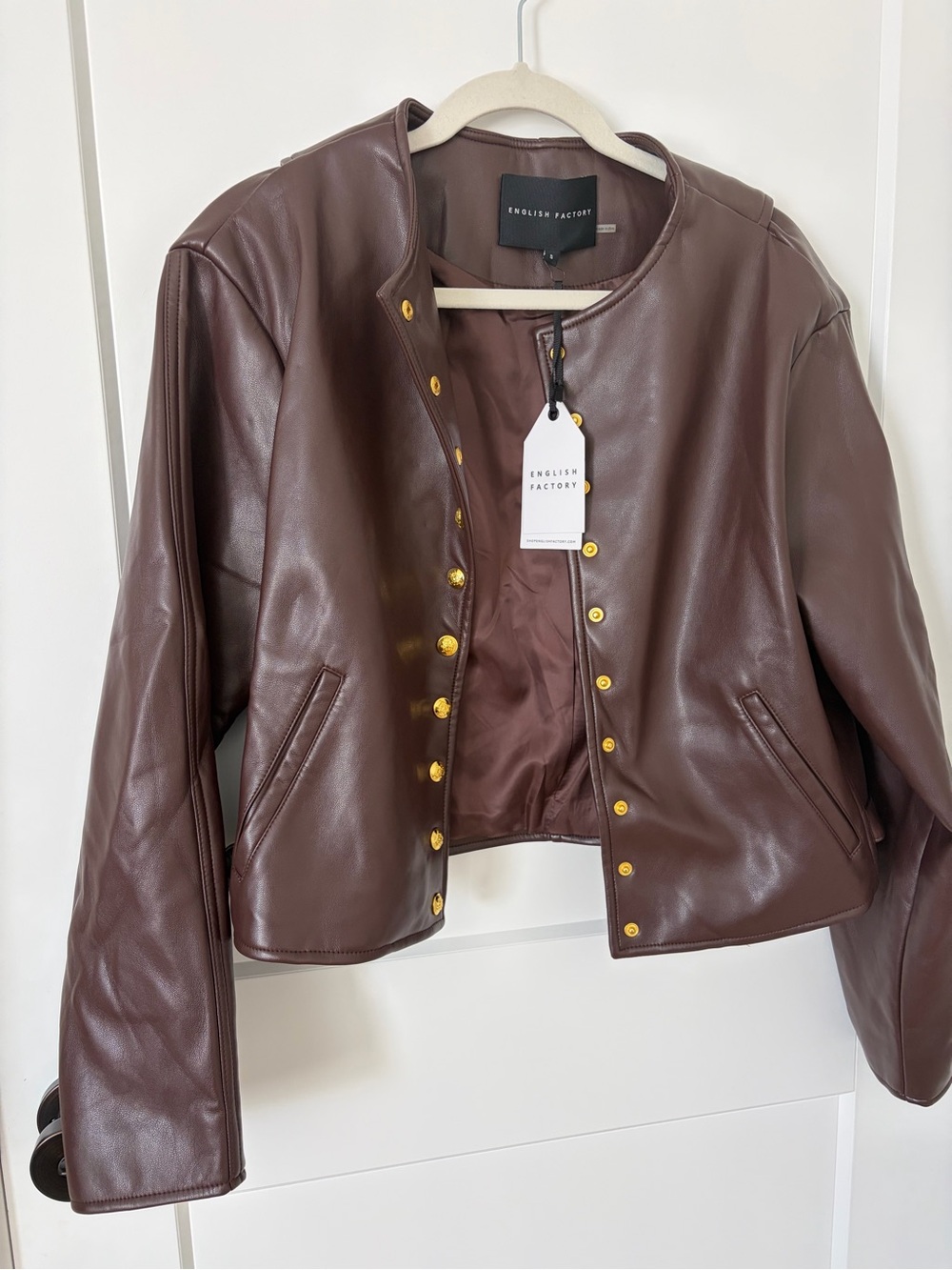 English Factory Women's Dark Brown Leather Snap-Front Jacket